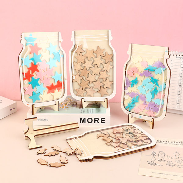 1PC Star Reward Jar Children Reward System Träskiva Colorfu färgglada stjärnor ONESIZE colorful stars ONESIZE