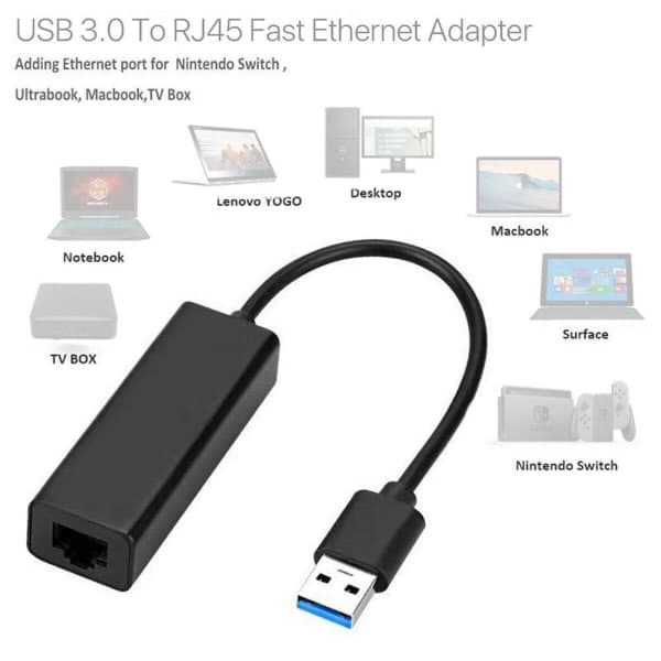 Nintendo Switch Wii/PC USB 3.0 1000Mbps LAN-sovitinverkkoon