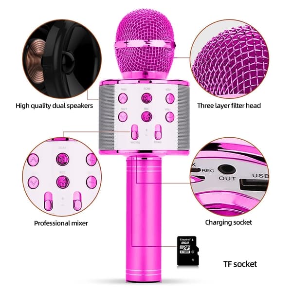 Karaokemikrofoni kaiuttimen ja Bluetoothin kanssa Rose Gold