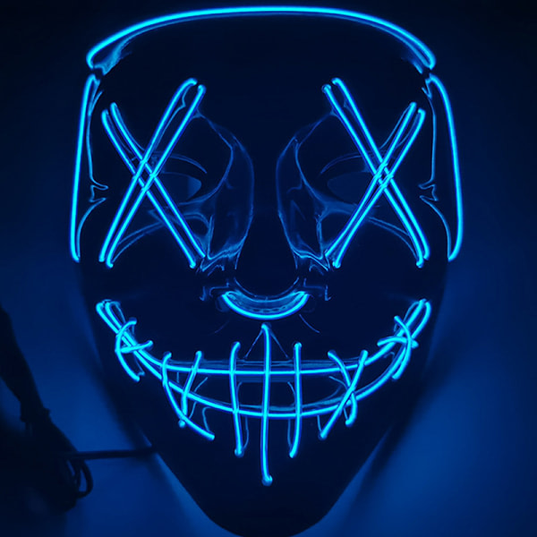 Halloween LED-maske Festlys Opplyst Blandet Farge Maske Glødende Blå