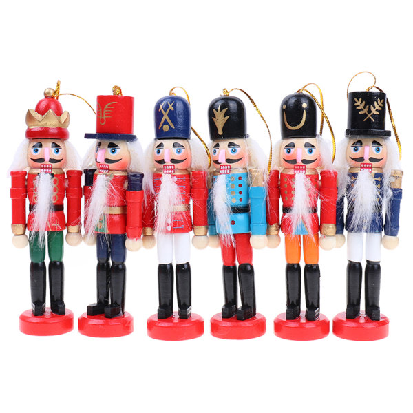 6 stk Juldekorasjon 12cm Treprodusert Nøtteknekkerdukke Ny rød 6stk red 6pcs