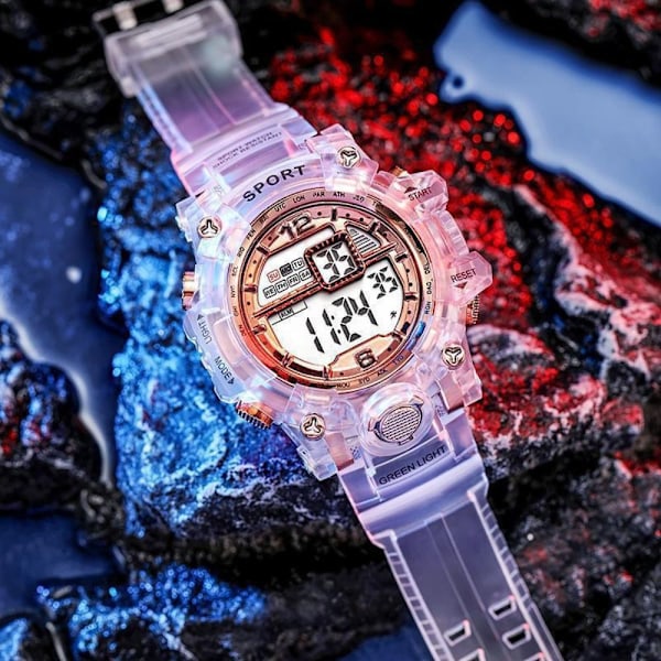 Multifunktionell klocka Stor urtavla Armbandsur Digital Elektronisk klocka rose gold