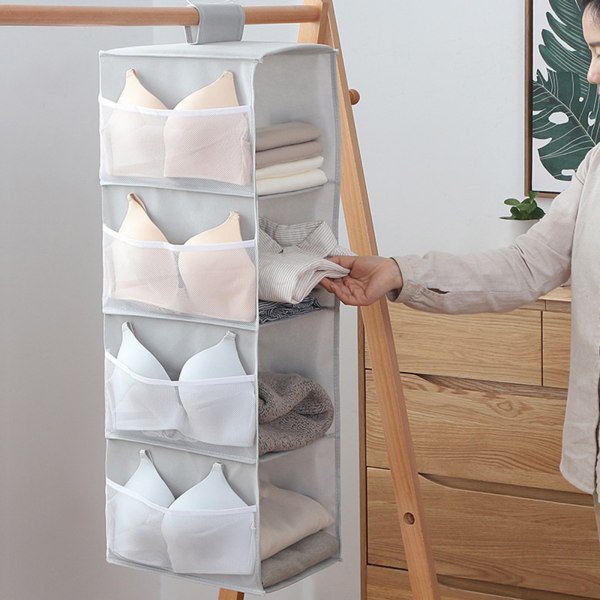 Hængende garderobeskab Organizer og opbevaring 4 hylder hylder Garderobe Tøj Organiser Pink