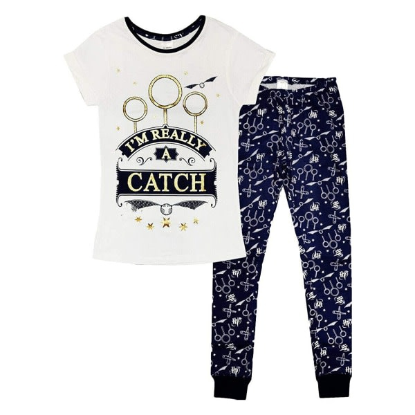 Harry Potter Quidditch lyhythihainen pyjama naisille Whi 8-10 UK Valkoinen/Merensininen