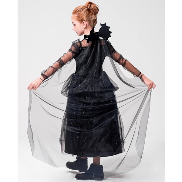 Noittakostuumi lapsille, tytöille, halloween-karnevaaliasu hatulla Black witch 4-6 years