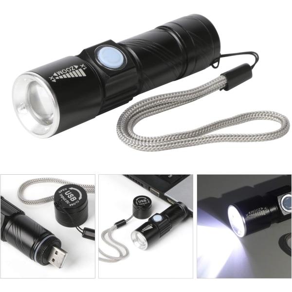 Ultra-stærk USB-opladelig LED-lommelygte med strålefokus og zoom