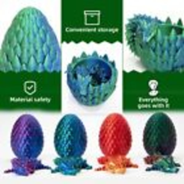 3D-tryckt ledad drake med drakägg 3D-tryckta kristalldrakleksaker laser violet