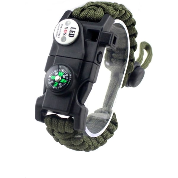 Justerbart overlevelsesarmbånd, 7-kjerne Paracord 20 i 1 Nødsportsarmbånd Utstyrsett med vanntett LED SOS-lys, etc. (Army Green)