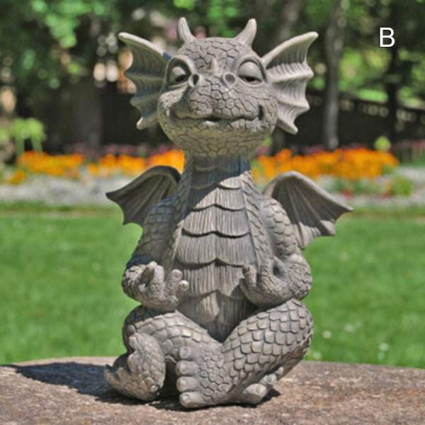Hage Drage Mediterende Statue Samleobjekt 16 cm Harpiks Ornament Utendørs Hagedekorasjon A