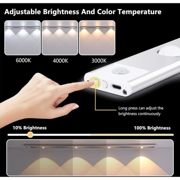 LED-garderobsbelysning, 40 cm garderobsbelysning med rörelsesensor, 2 stycken