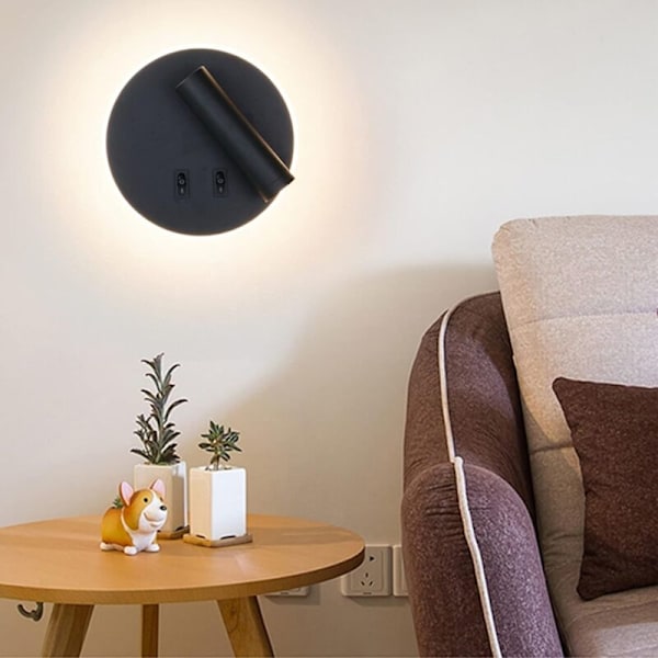 Justerbar LED væglampe til læsning sort 12W energiklasse f