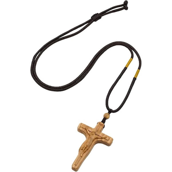 Wooden Jesus Cross Pendant Necklace - Christian Crucifix Jewelry for Men and Women