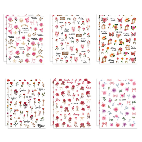Flower Nail Art Stickers Dekaler 12 ark självhäftande nagel