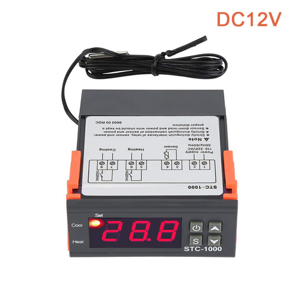 1. LED Digital STC-1000 Temperaturreguleringstermostat Microcom Sort DC12V Black DC12V