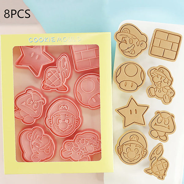 IC 8 st Super Mario Kakform Set Keksformar Bakpress Stam