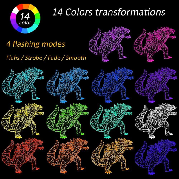God-zilla Nattljus King-of-monsters lampleksaker - 14 farger LED-dekorlampa