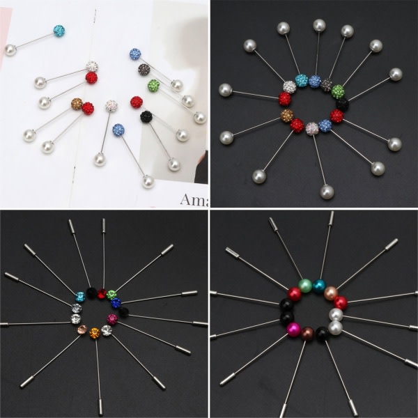 Exquisite Safety Pins 12x Colorful Crystal Hijab Pearl Clip Sweater Shawl Brooch null - C