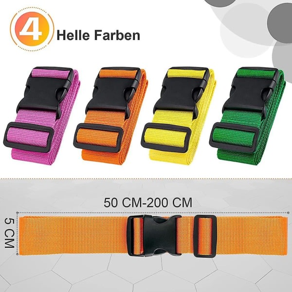 4 Piece Luggage Strap Premium Luggage Strap Set Adjustable Luggage Strap Non-slip Luggage Strap 5x200 Cm 4 Bright Colors