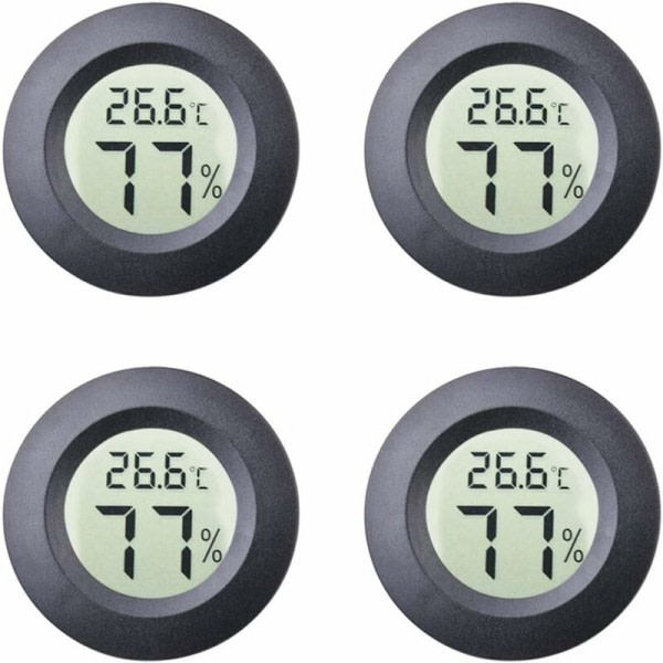 Indbygget rundt digitalt elektronisk termometer og hygrometer (sort), CDQ