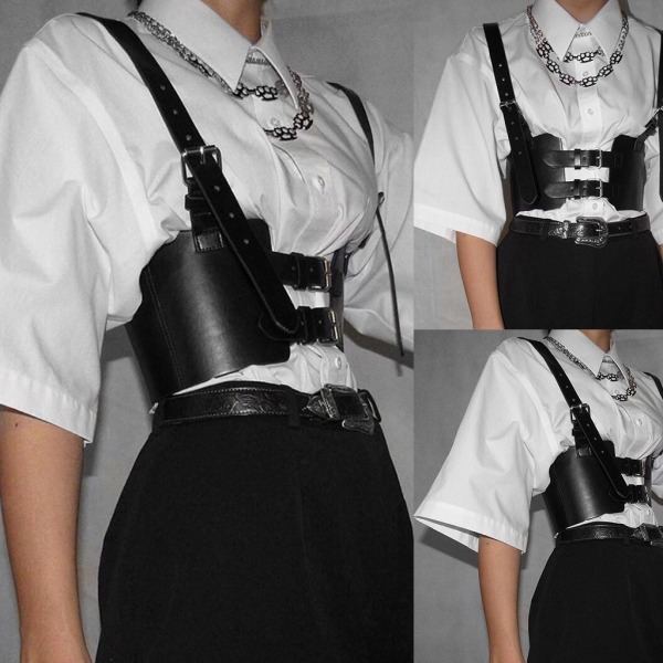 Naisten seksikäs keinonahkainen vyötärövyö Crop Top Liivi Harajuku Gootti Punk Valjaat Hihna Vintage Steampunk Säädettävä Rinnanalainen Korsetti Cincher