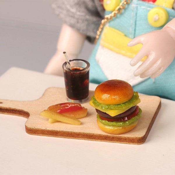 1:12 Miniatyr Dukkehus Hamburger Cola Kopp Pommes Frites Rask for Dol