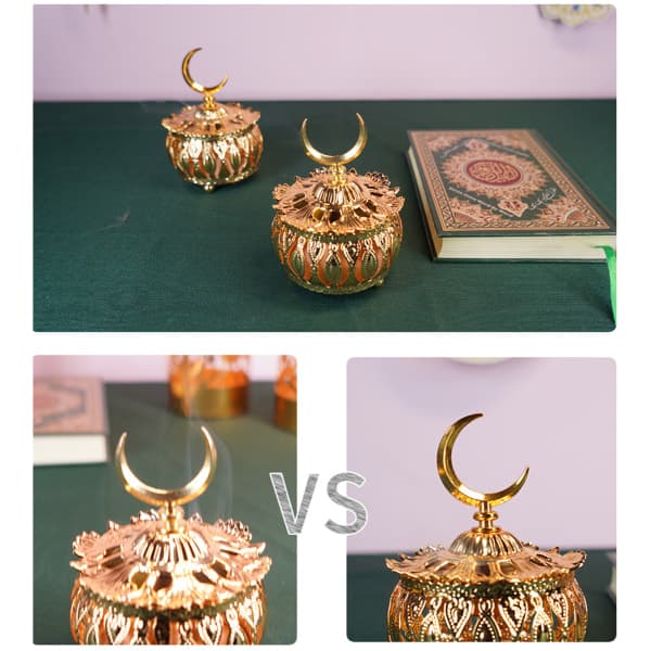Ramadan Kegle Røgelsebrænder med Måneformet Låg Arabisk Hul Metalbakke Eid Mubarak Teelys Røgelsebrænder Dec. null - B