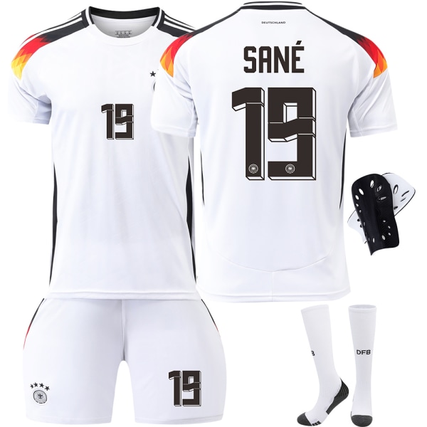 Tyskland Hjemme Euro 2024 Trøje Fodboldtrøje Børns Herresæt Nr. 19 Sané With socks+protective gear S