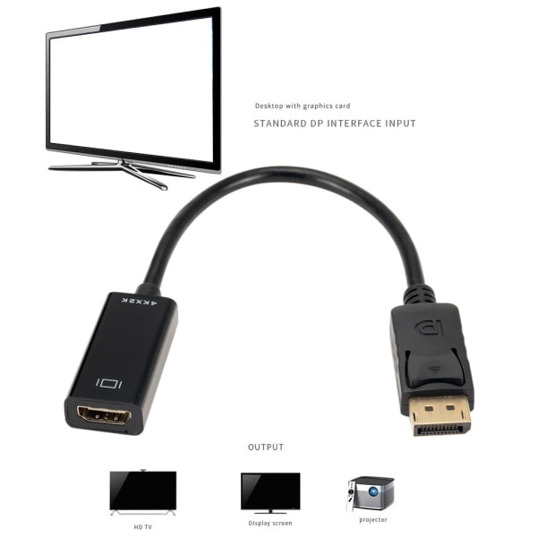 HDMI-kompatibel kabel fra han til hun, DP til HDMI-kompatibel adapter, universel til bærbar computer, stationær computer, projektor, 1080P