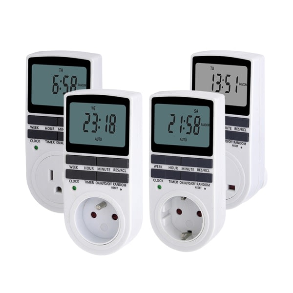 Elektronisk Digital Timerbryter 24 Timer Syklisk EU UK US FR Plugg Hvit EU