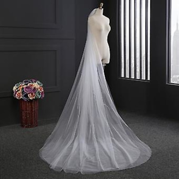 Brudeslør med lange slør i flere lag med hårkam Elegant udsøgt blød tyl Brudehårstilbehør (enkelt lag hvidt)