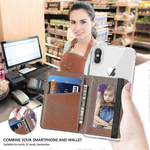 Mobile Phone Wallet Stick On Phone Case Brown