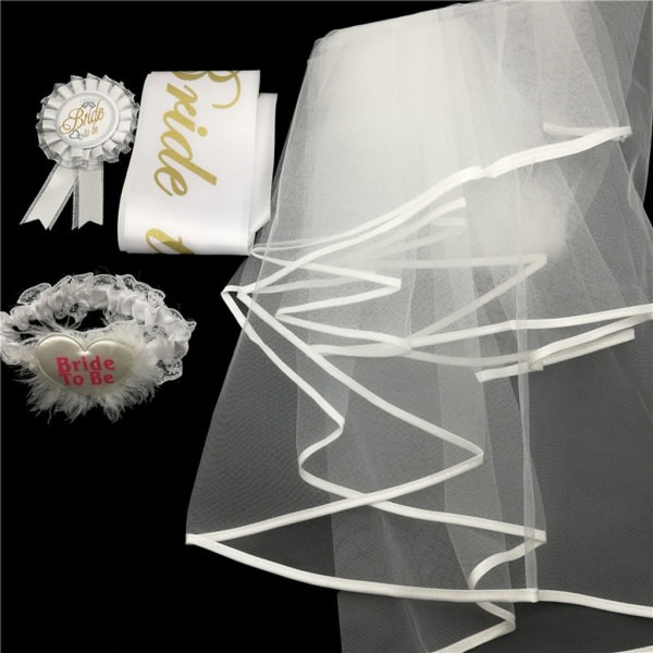 Brudfölje Tulle Spets Mantilla Badge Sash Rosett Bröllopstillbehör