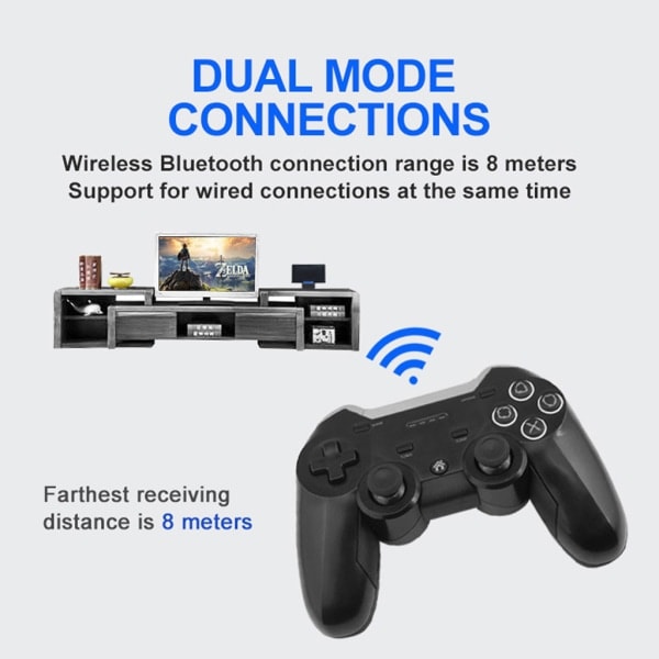 Ergonomisk Trådløs Spillkontroll Dual Vibrasjon Joystick Gamepad NFC Somatosensorisk 6-akset Gyroskop for Switch/PC