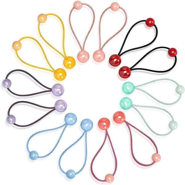 14 st färgglada hår elastiska dubbelboll elastiska hästsvanshållare med söta bollar Bubble Circle Gummi hårband för barn (Classic)