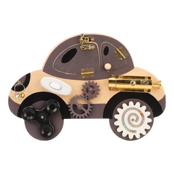 Träleksak för sensorisk bil, intressant pedagogisk leksak med 8 olika spelsätt, handgjord, bärbar fidgetleksak för barns inlärning