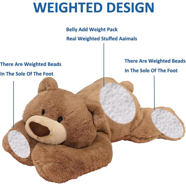 Hronsa Vektet Kosebamse for Angst, 19,7in 3,3lbs Vektet Bjørn Kosebamse Leketøy Søt Brunbjørn Plysj Pute for Voksne Gutter Jenter