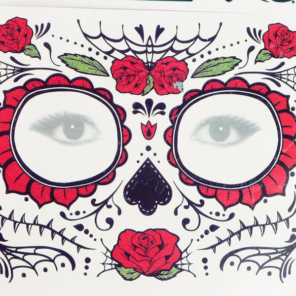 Ansiktsmakeup-klistermärke Special Vattentät ansiktstatuering Day of The Dead Skull Ansiktsklädning Halloween Temporary Tattoo Stickers Rhinestone H10