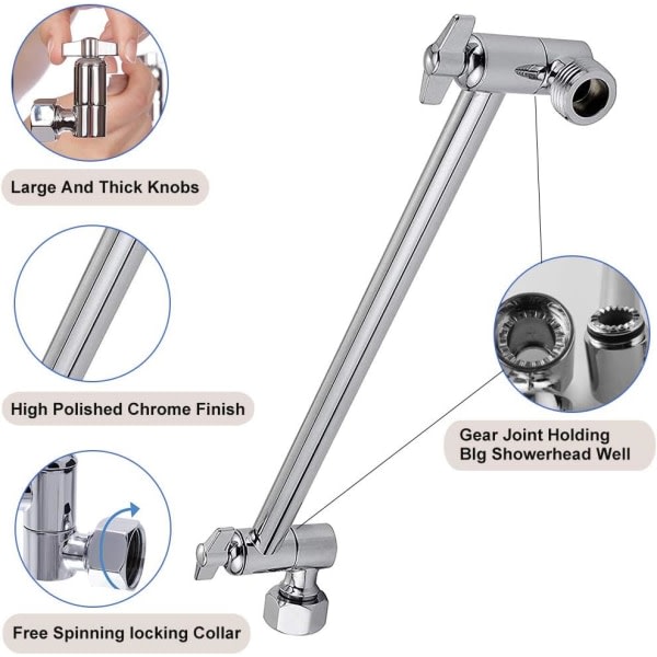 Universaalinen säädettävä suihkuvarren liitos, lähes kuukauden kiinteä messinkinen suihkuvarren jatkovarsi, säädä kulmaa parantaaksesi suihkukokemusta helposti