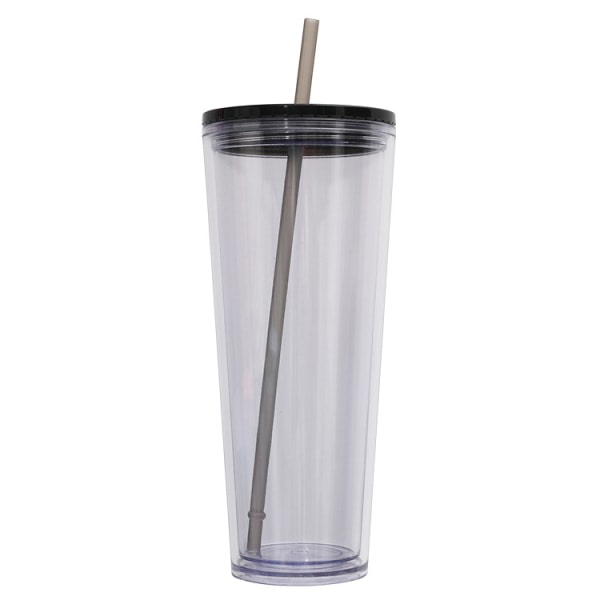 Dubbellagers Plast Kallvattenkopp, Transparent Beverage Cup, Halm Water Cup med färgat lock black