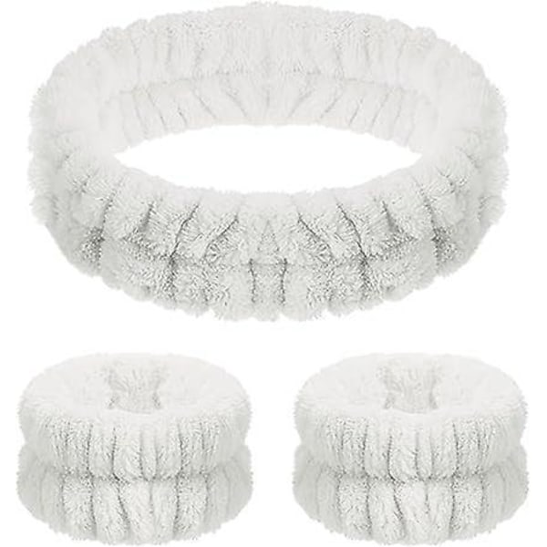 Ansiktstvätt Pannband och Armband Set - Vit