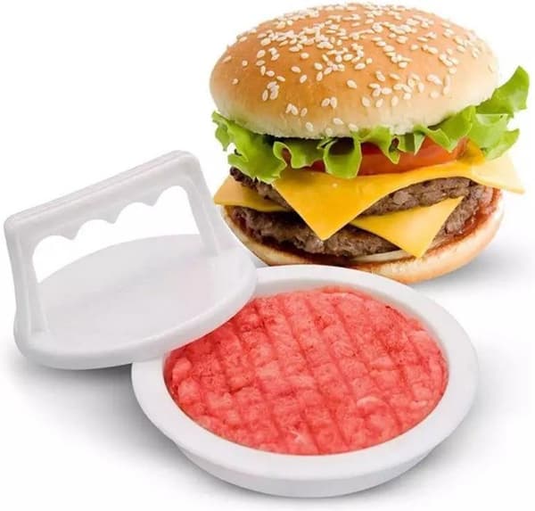Hvit hamburgerpresse i plast