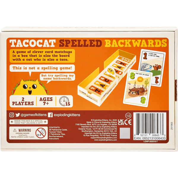 Tacocat stavas baklänges av exploderande kattungar - Kortspel för vuxna, tonåringar och barn - Roliga familjespel - Engelsk version