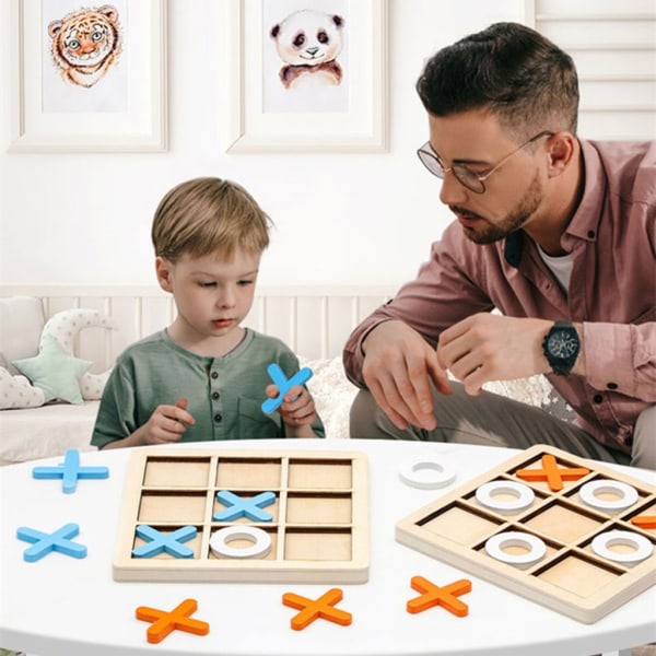 Brädspel Leksak Fritid Förälder-barn Interaktionsspel Noughts And Crosses Spel Träbräde Pusselspel Pedagogisk leksak Blå
