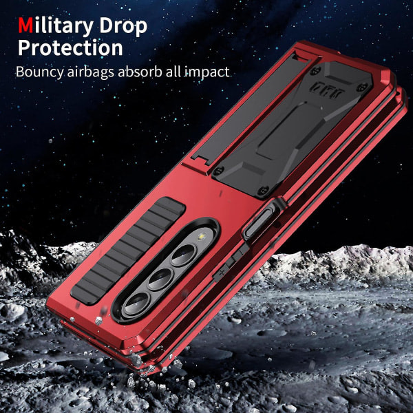 Case yhteensopiva Samsung Galaxy Z Fold 4:n kanssa, hård PC Military Armor Heavy Duty Stötsäkert cover kanssa fäste Röd Red