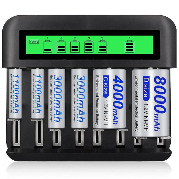 Universal LCD-skærm batterioplader med afladningsfunktion