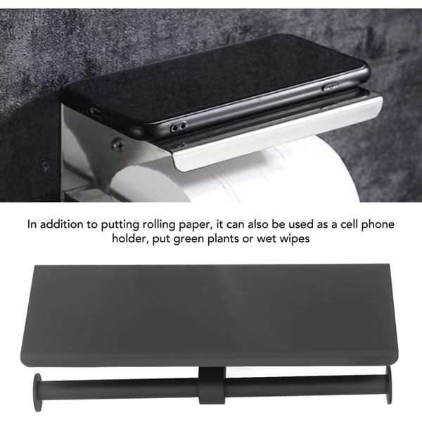 Toiletpapirholder i sort rustfrit stål med telefonholder