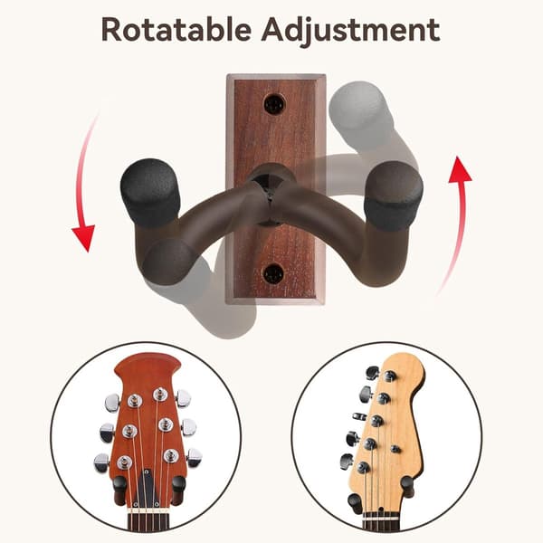 Gitarrväggfäste, handgjord U-formad roterande hållare i svart valnötsträ för akustisk gitarr, elgitarr, bas, banjo och ukulele