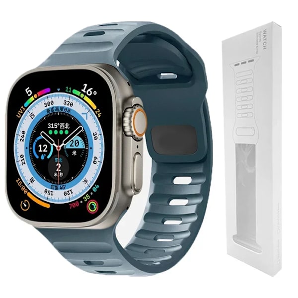 Silikonrem til Apple Watch Band 49mm 44mm 45mm 40mm 41mm 42mm 38mm Ultra 2 Sport Correa Armband iwatch Series 9 8 7 6 5 sea blue-BOX01