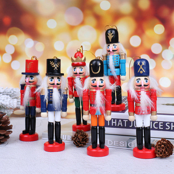 6 stk Juldekorasjon 12cm Treprodusert Nøtteknekkerdukke Ny rød 6stk red 6pcs