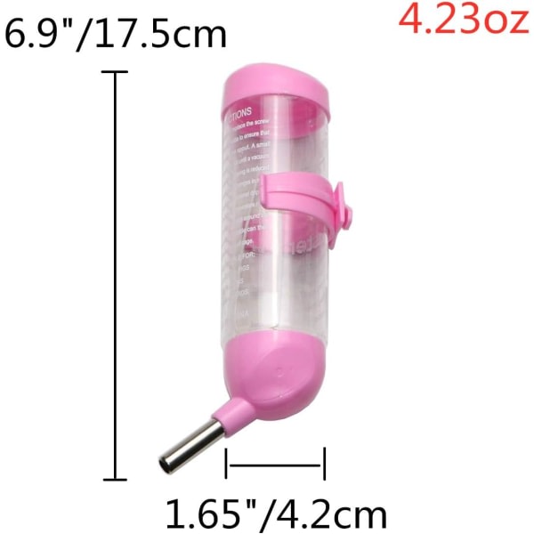 3 i 1 hamster hengende vannflaske kjæledyr auto dispenser med base for dverg hamster mus rotte pinnsvin-rosa 125 ml